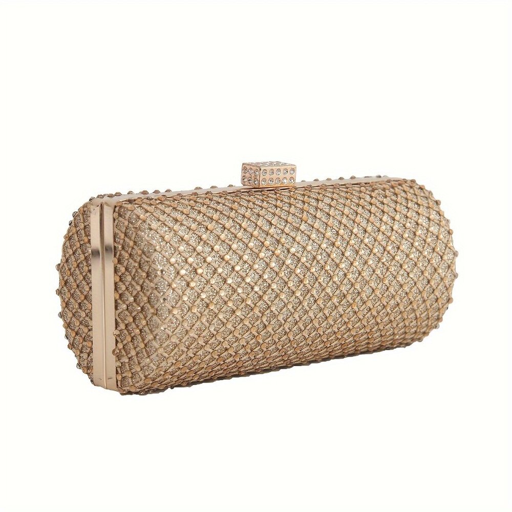 Rhinestone Crystal Evening Clutch Gold Chain Wedding Formal Crossbody Bag